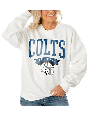 Gameday Couture Women's White Indianapolis Colts Oversized Yard Line Tri-Blend Pullover Sweatshirt