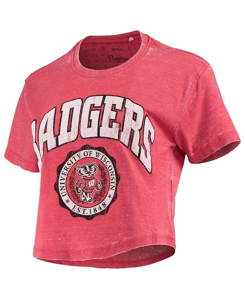 Pressbox Women's Red Wisconsin Badgers Edith Burnout Crop T-Shirt