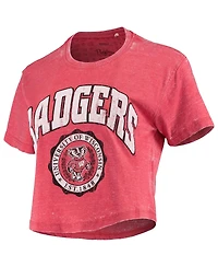 Pressbox Women's Red Wisconsin Badgers Edith Burnout Crop T-Shirt