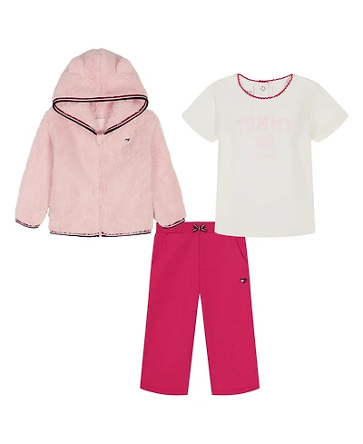 Tommy Hilfiger Baby Girls 3-Piece Crewneck T-Shirt, Hoodie, and Pants Set