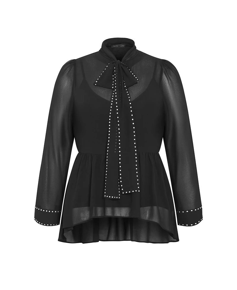 City Chic Women's Kara Stud Tie Neck Top