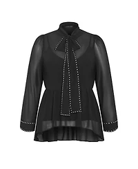 City Chic Women's Kara Stud Tie Neck Top