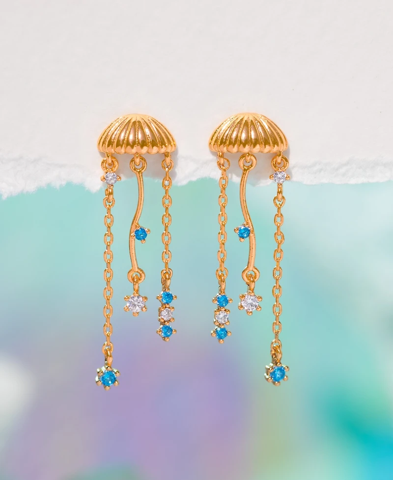 Girls Crew Crystal Jellyfish Gold Plated Dangle Earrings