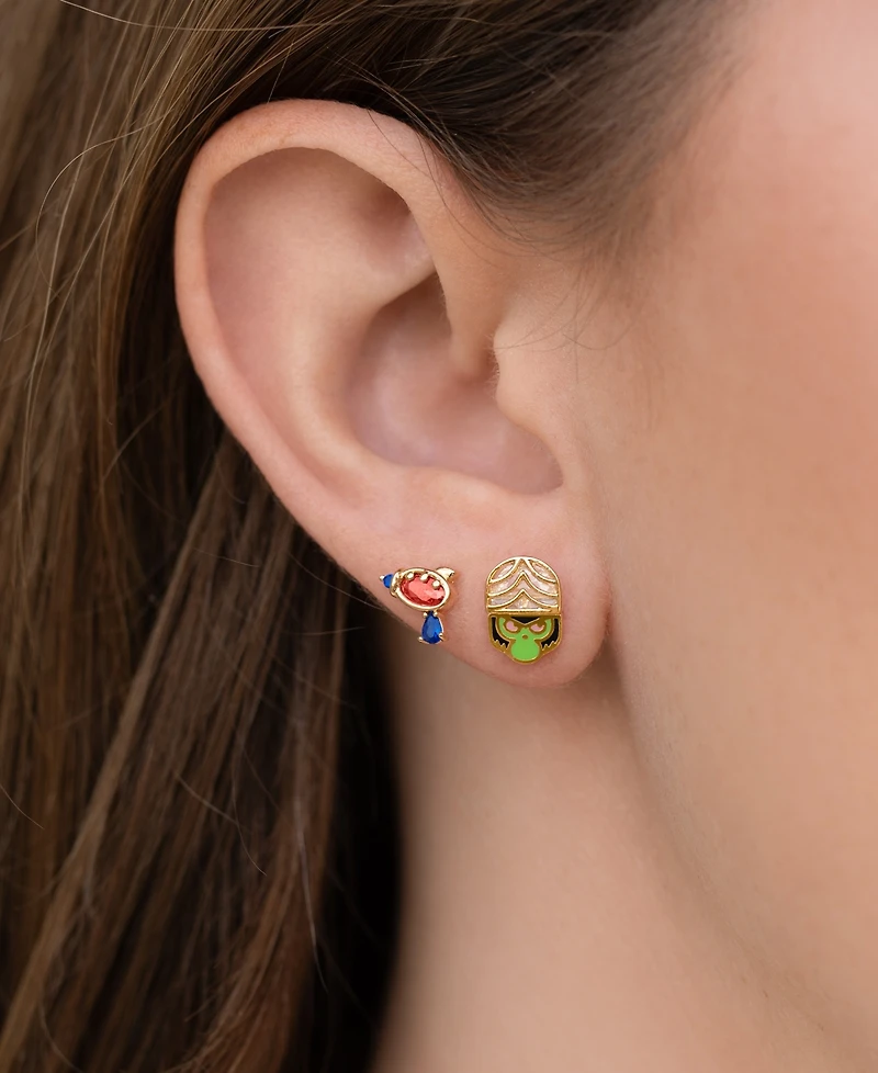 Girls Crew Crystal Gold Plated Enamel The Powerpuff Girls Mojo Jojo Stud Earrings