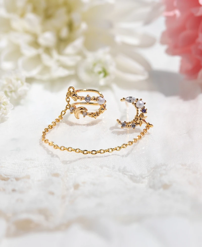 Girls Crew Crystal Gold Plated Cosmic Skies Ear Cuff and Stud Earrings