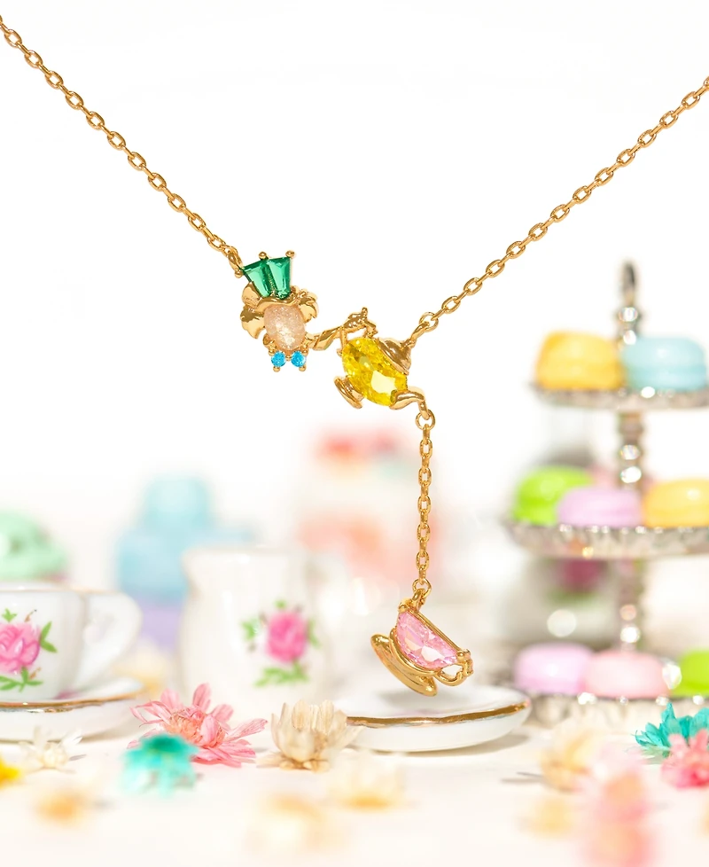 Girls Crew Crystal Disney Alice in Wonderland Mad Hatter Gold Plated Necklace