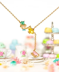 Girls Crew Crystal Disney Alice in Wonderland Mad Hatter Gold Plated Necklace