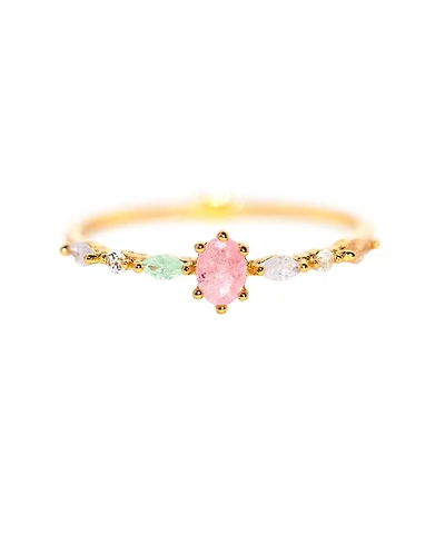 Girls Crew Crystal Gold Plated Pastel Sherbert Rings