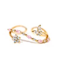 Girls Crew Crystal Sweet Pea Gold Plated Adjustable Rings
