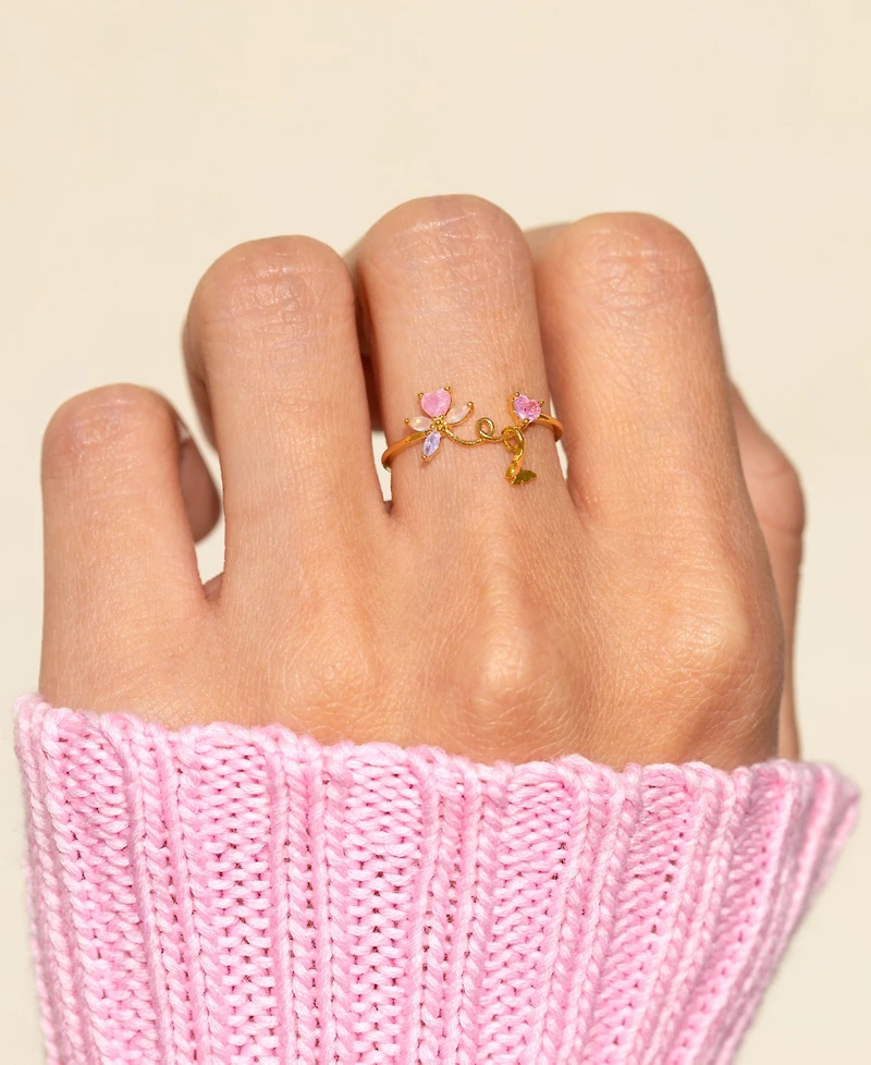 Girls Crew Gold Plated Lovebug Crystal Rings