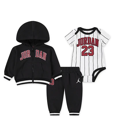 Jordan Baby Boys 3-Piece Jersey Full-Zip Hoodie, Bodysuit and Pants Set