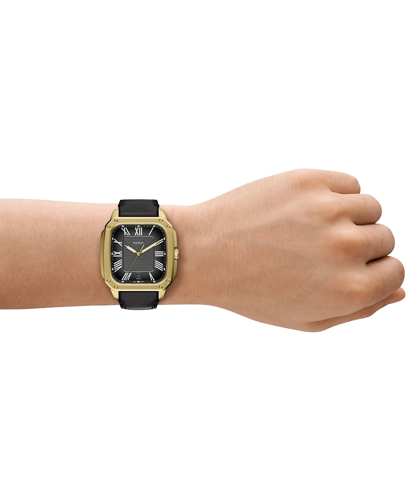 Fossil Men's Crosby Three-Hand Black Leather Watch, 42mm