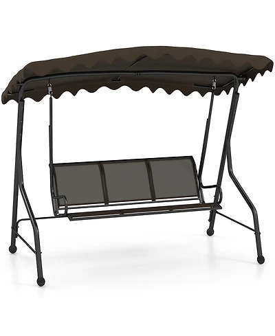 Gymax 3-Seat Outdoor Swing Porch Canopy Swing w/ Adjustable Shading Breathable Seat