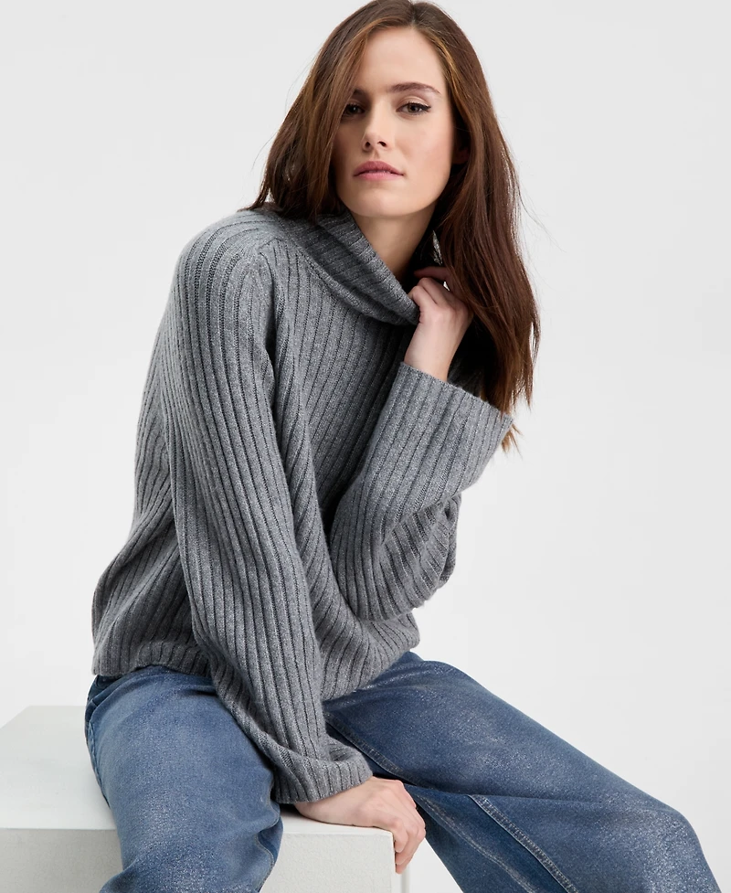 Bar Iii Women's Mock-Neck Ribbed Sweater, Macy's Exclusive