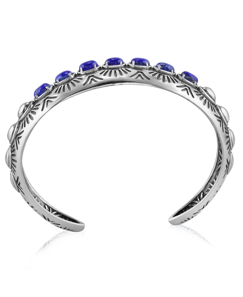 American West Jewelry Sterling Silver Lapis Gemstone Textured Cuff Bracelet