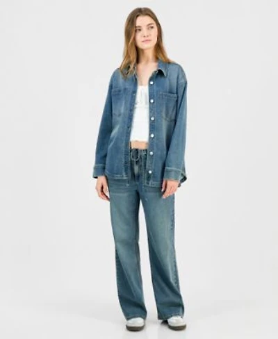Indigo Rein Juniors Tinted Denim Button Up Shirt Wide Leg Jeans