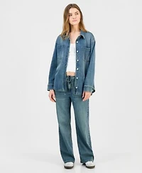 Indigo Rein Juniors Tinted Denim Button Up Shirt Wide Leg Jeans