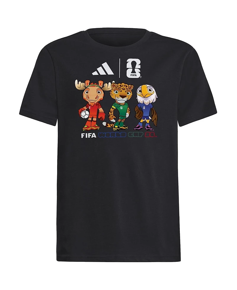 Adidas Big Boys and Girls Black Fifa World Cup Gear 2026 Mascot T-Shirt