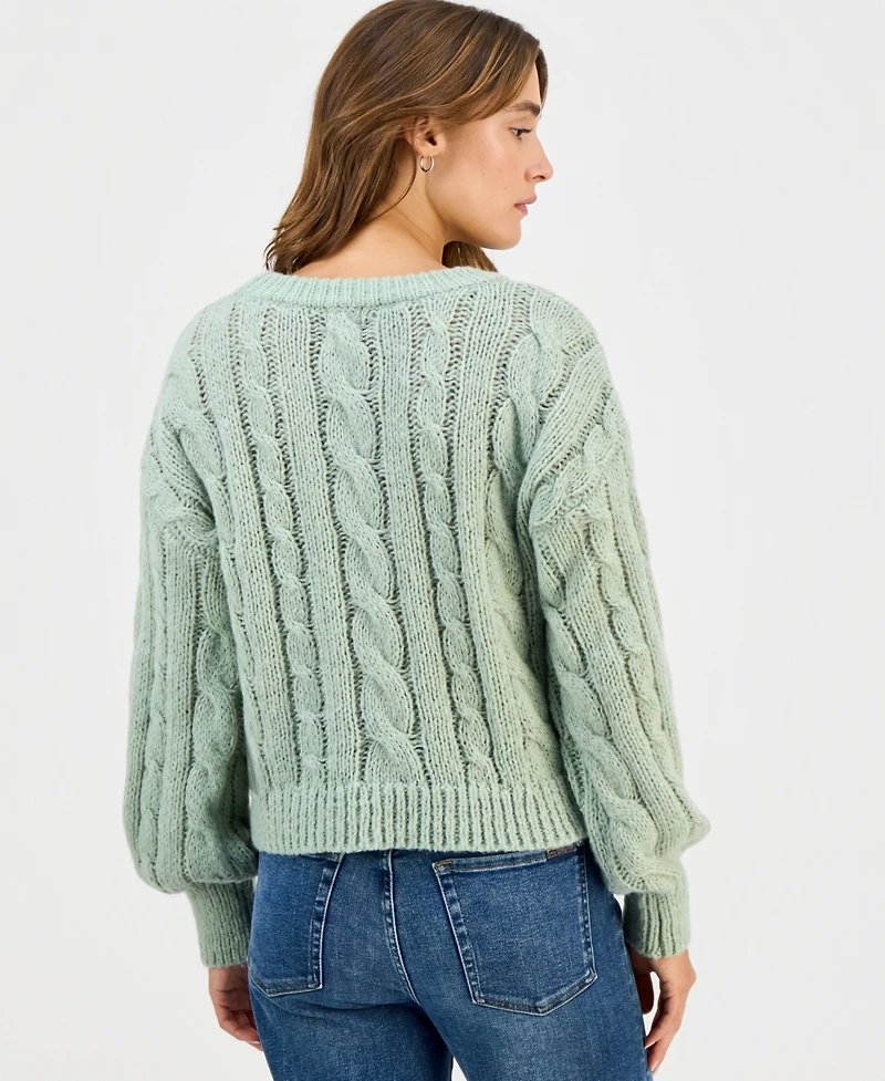 Hippie Rose Juniors' Chunky Cable-Knit Crewneck Sweater