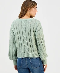 Hippie Rose Juniors' Chunky Cable-Knit Crewneck Sweater