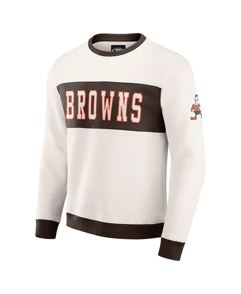 Darius Rucker Collection by Fanatics Men's Cream Cleveland Browns Color Block Crewneck Sweatshirt