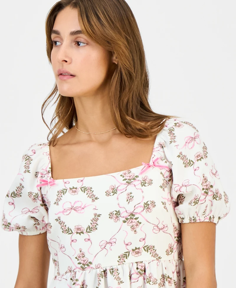 Self Esteem Juniors' Short-Sleeve Square-Neck Mini Dress