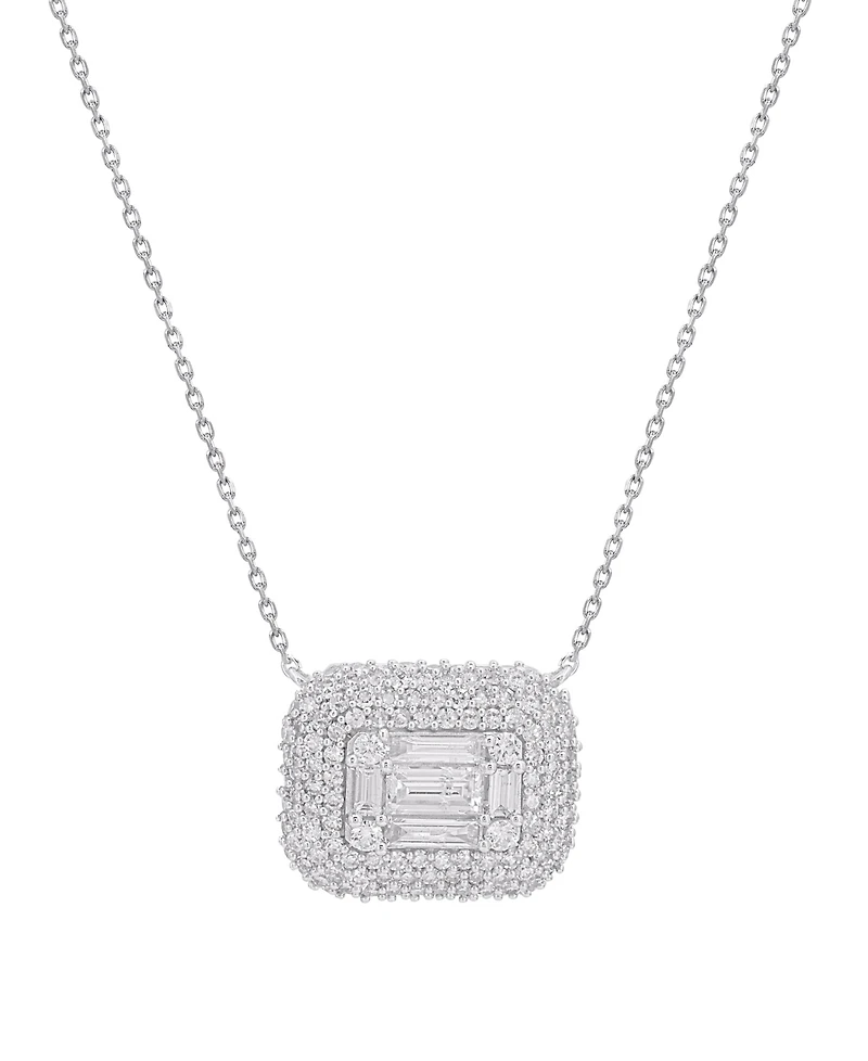 Macy's Round (0.53 ct. t.w.) and Baguette (0.47 ct. t.w.) Diamond Pendant Necklace in 14K White Gold