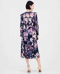 Tahari Asl Women's Floral Long-Sleeve Ruffled Dress