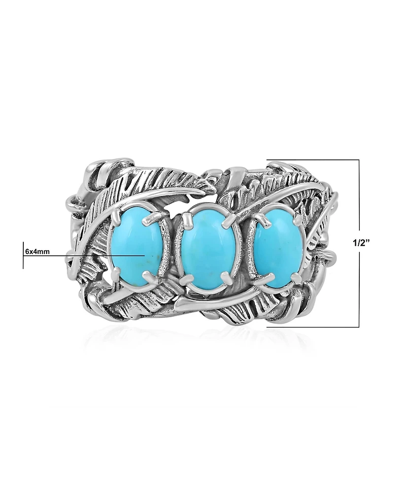 American West Jewelry Sterling Silver Kingman Turquoise Three Stone Feather Ring