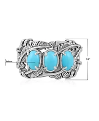 American West Jewelry Sterling Silver Kingman Turquoise Three Stone Feather Ring