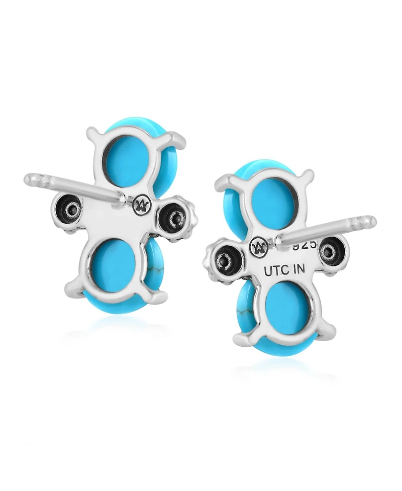American West Jewelry Sterling Silver Round Sleeping Beauty Turquoise Concha Stud Earrings