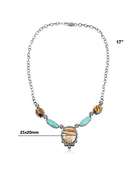 American West Jewelry Sterling Silver Picture Jasper, Green Turquoise and Tiger's Eye Concha Station Necklace, 17 to 20 Inches