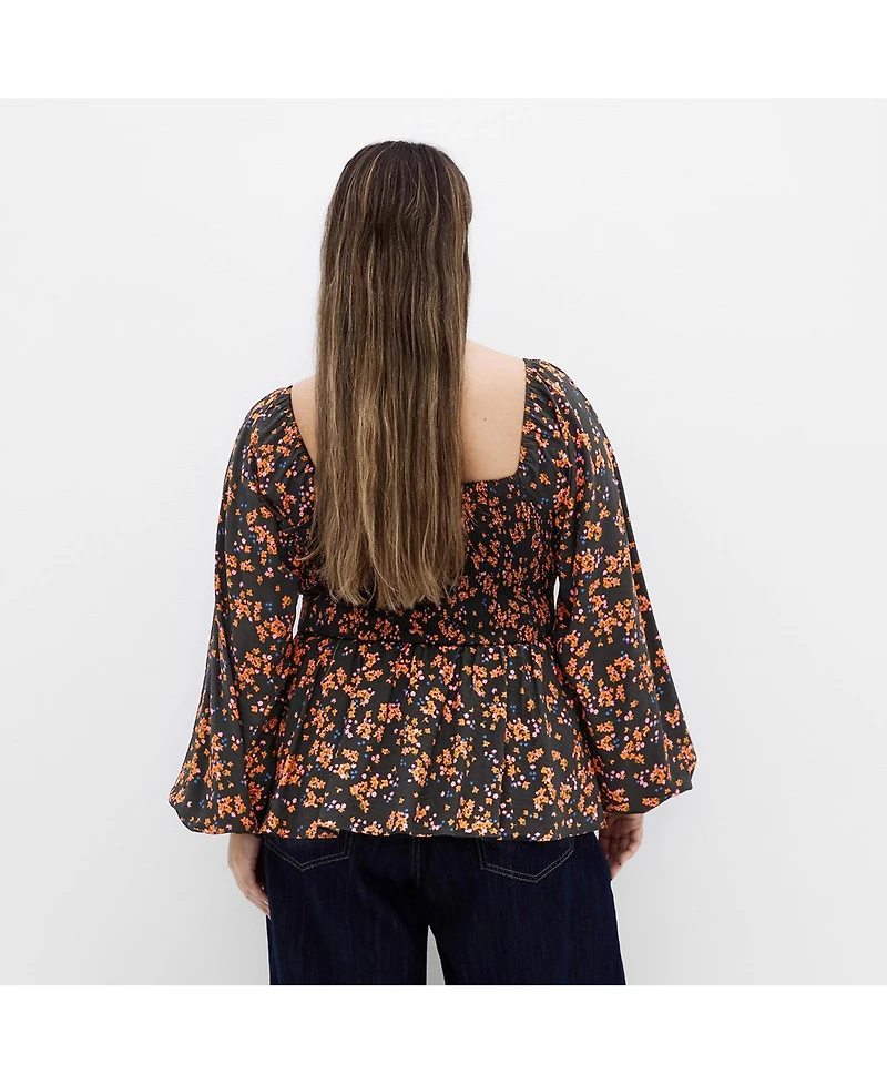 City Chic Women's Plus Gigi Long Sleeve Daisy Print Top