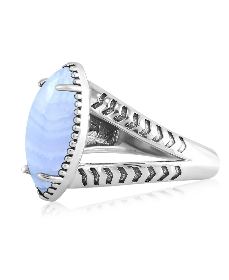 American West Jewelry Sterling Silver Blue Lace Agate Marquise Split Shank Ring, 5