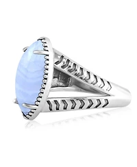 American West Jewelry Sterling Silver Blue Lace Agate Marquise Split Shank Ring, 5