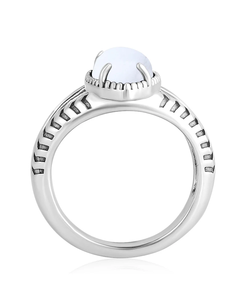 American West Jewelry Sterling Silver White Agate Marquise Split Shank Ring