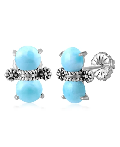 American West Jewelry Sterling Silver Round Larimar Concha Stud Earrings