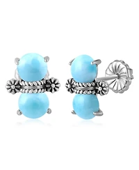 American West Jewelry Sterling Silver Round Larimar Concha Stud Earrings