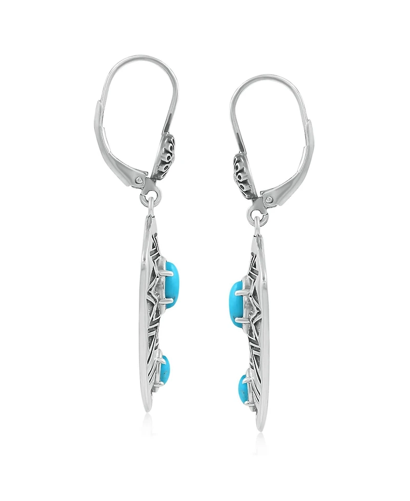 American West Jewelry Sterling Silver Marquise Kingman Turquoise Patterned Lever Back Earrings
