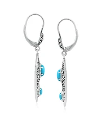 American West Jewelry Sterling Silver Marquise Kingman Turquoise Patterned Lever Back Earrings