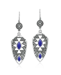 American West Jewelry Sterling Silver Marquise Lapis Patterned Lever Back Earrings