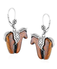 American West Jewelry Sterling Silver Tiger's Eye Spirit Horse Lever Back Earrings