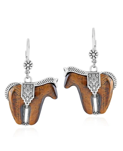 American West Jewelry Sterling Silver Tiger's Eye Spirit Horse Lever Back Earrings
