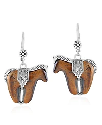 American West Jewelry Sterling Silver Tiger's Eye Spirit Horse Lever Back Earrings