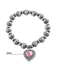 American West Jewelry Sterling Silver Rhodochrosite Heart Charm Bead Bracelet, Sizes Medium to Large