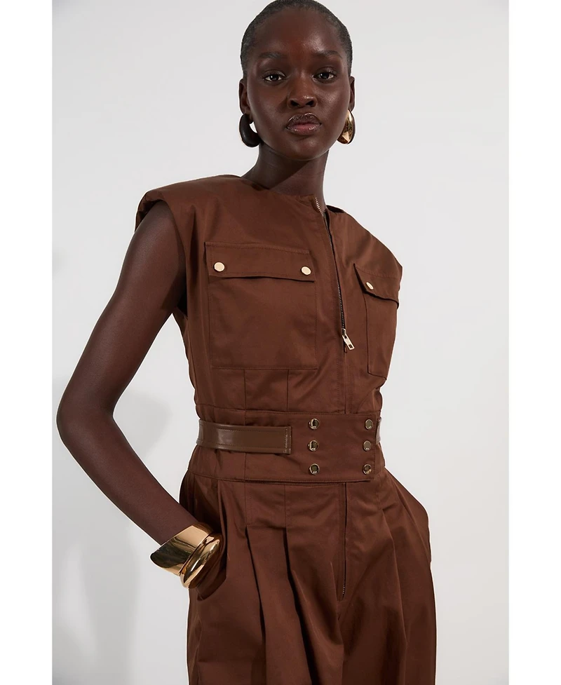 Karen Millen Women's Cotton & Faux Leather Utility Jumpsuit