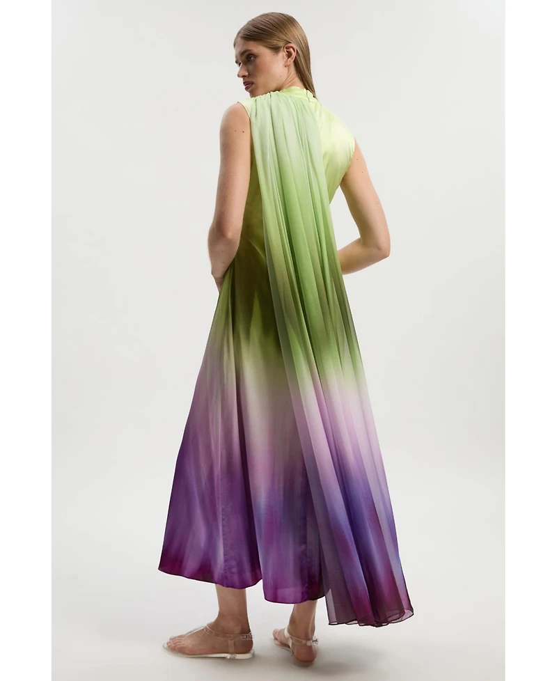 Karen Millen Women's Ombre Satin Cape Midi Dress