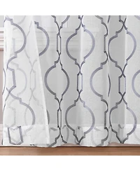 Kate Aurora Transcendence 1 Piece Grommet Top Embroidered Sheer Trellis Clover Window Curtain Panel - Silver