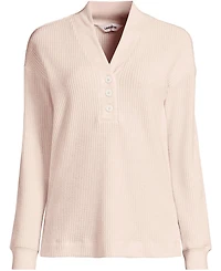 Lands' End Plus Long Sleeve Waffle Shawl Collar Henley