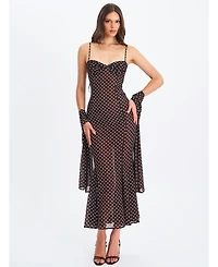 Miss Circle Women's Yadira Brown Base Polka Dot Chiffon Maxi Dress